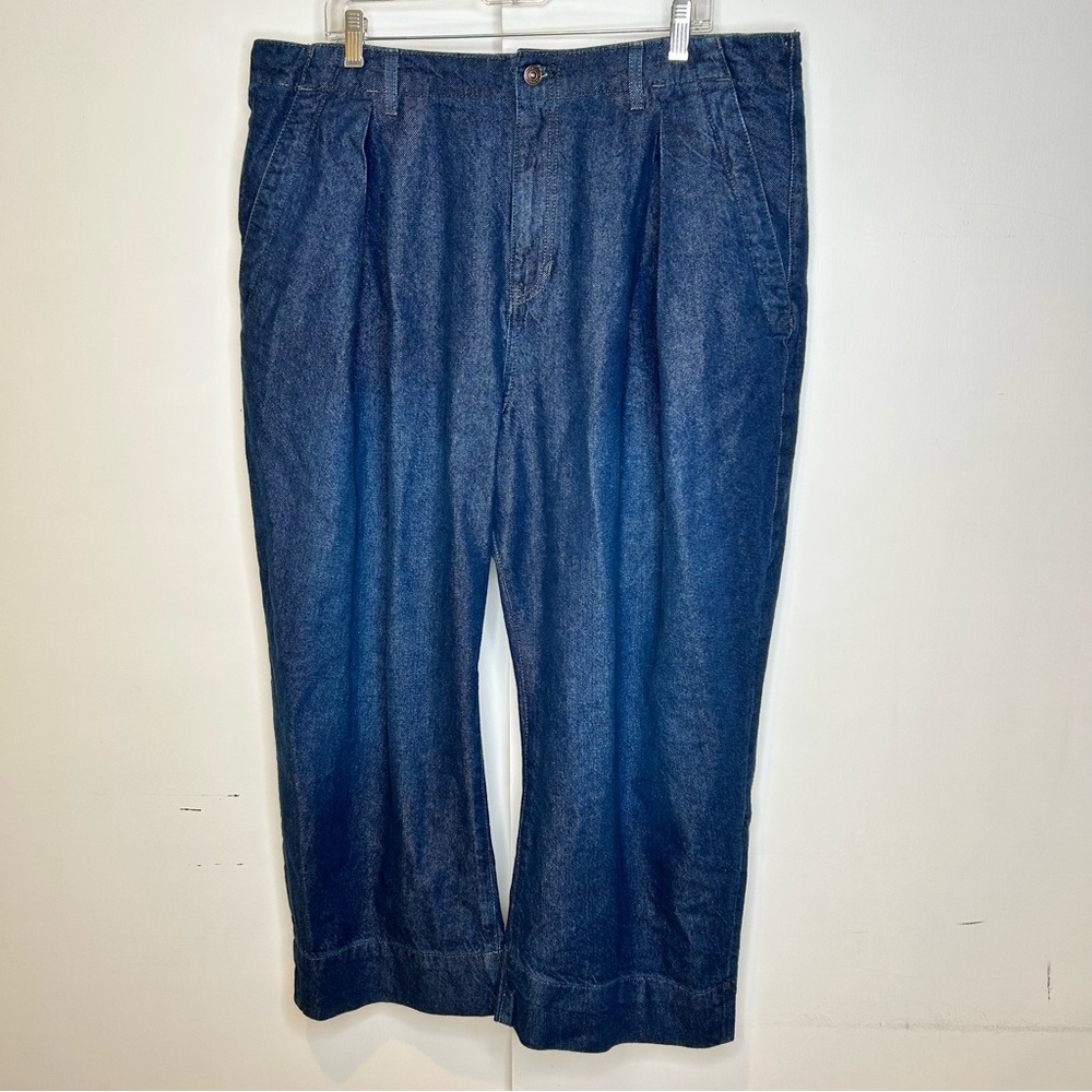 Free People WE THE FREE  Wide-Leg Pleated Crop Denim Trouser Jeans